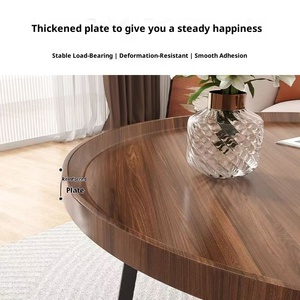 Mesa de <span class=keywords><strong>centro</strong></span> redonda moderna Knock con patas cruzadas de metal, parte superior de madera oscura, muebles para sala de estar, pieza central - Product Image 5