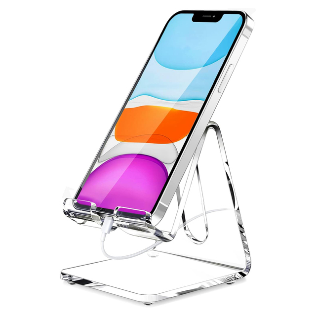 Custom Portable Acrylic Cell Phone Holder Clear Mobile Phone Stand for Desk Compatible with Phone, Switch, Pad, Tablet