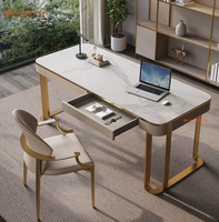 Ensemble de bureau de luxe pour la maison, bureaux d'ordinateur modernes et simples, table d'étude avec cadre en acier inoxydable doré