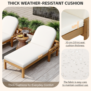 Sillón Reclinable de Madera de Acacia Premium para Exteriores con Respaldo Arqueado, Respaldo Ajustable en 5 Posiciones, Silla de Descanso para Exteriores - Product Image 4