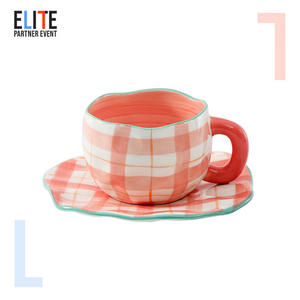 Taza de Cerámica Hecha a Mano, Irregular, de 10 oz, Taza de Café Personalizada con Platillo, Taza de Cerámica <span class=keywords><strong>para</strong></span> Té de la Tarde, Taza de Gres Retro - Product Image 2