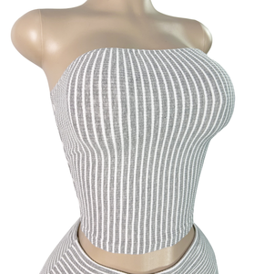 Conjunto de Dos Piezas de Ropa de Salón con Logotipo de Goma Personalizado, Ropa de Mujer, Top <span class=keywords><strong>Corto</strong></span> sin Tirantes con Rayas y Pantalones Cortos, Ropa de Verano - Product Image 2