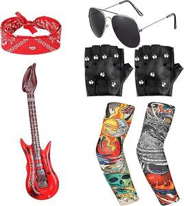 Kit d'accessoires de costume pour enfants 7 pièces, ensemble rock star, punk, heavy metal, déguisement pour garçons et filles, fête, cosplay, déguisement, fête à thème - Product Image 1