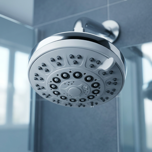 Pommeau de douche à montage au plafond en chrome, jet de pluie multifonction, finition argentée, métal poli - Product Image 2