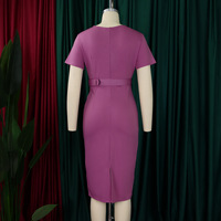 D504 Dernière Collection Robes d'Été pour Femme de Bureau, Manches Courtes, Col en V, Robe Crayon Ajustée Taille, Robe Décontractée Afrique pour Femme