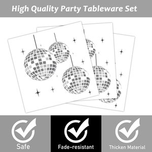 Assiettes et serviettes à thème disco Années 70, fournitures pour fête d'anniversaire, assiettes d'anniversaire disco argentées, vaisselle en papier disco années 70 - Product Image 3