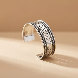Ethnic Tibetan <b>Silver</b> <b>Cuff</b> <b>Bracelet</b> With Flower Pattern Antique <b>Silver</b> Plated Unisex Jewelry floral <b>Silver</b> Oxidized <b>Cuff</b> - Product Image 2