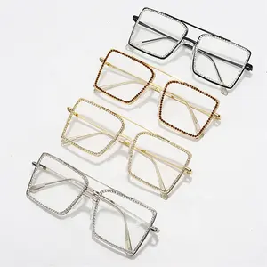 Jiuling Eyewear Quá Khổ Hình Chữ Nhật Rhinestone Khung Kính Mắt Tùy Chỉnh Logo Sang Trọng ĐÔI CẦU Cận Kính Cho Unisex