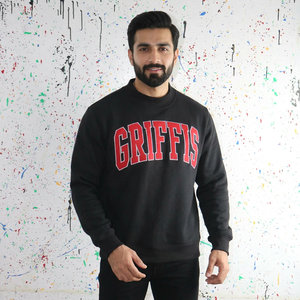 GRIFFIS BLACK Hooded Zipper Sweatshirt <b>RED</b> Applique Embroidery Clush Sports 100% Cotton Winter Velour Oversized Digital Printing - Product Image 1