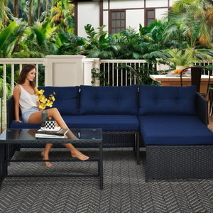 Set di Mobili da Esterno <span class=keywords><strong>in</strong></span> Rattan PE a 3 Pezzi, Divano a L con Chaise Longue e Tavolino <span class=keywords><strong>in</strong></span> Vetro Temperato - Product Image 1