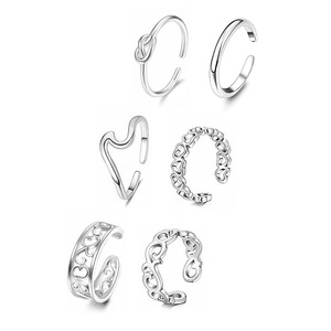 Stainless Steel <b>Open</b> <b>Ring</b> Set With Hollow Out And Heart Designs Adjustable Stackable <b>Rings</b> For Daily Wear And Gifting - Product Image 1
