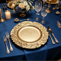 Assiettes de présentation dorées élégantes Wojia 13 pouces, bordure florale en relief, revêtement poudré, assiette en plastique de luxe, décoration de table pour banquet et événements