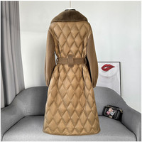 PUDI Nouvelle veste en laine mélangée à carreaux pour femme avec col en fourrure de vison, longue, hiver CT2154