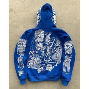 Sweat à capuche personnalisé en molleton épais bleu, imprimé crâne graphique gothique, style streetwear oversize Y2K, style skate, OEM ODM - Product Image 3