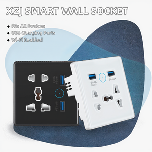 Universal <strong>Sockets</strong> App Remote Control Tuya EU USB Fast Charger Type-C WiFi <strong>Smart</strong> <strong>Wall</strong> <strong>Socket</strong> 2 Outlets Glass 13A/10A IP18 1.8m - Product Image 2