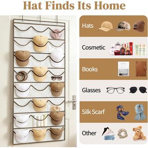 Over The Door Baseball Cap Organizer 24 Pockets <b>Hat</b> Rack Space Saving Storage For Closet Beige Oxford Material - Product Image 5