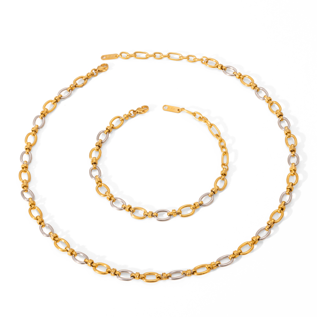Simple 18k Gold Plated Paper Clip Link Chain Necklaces for Women Stainless Steel Gold Silver Choker Necklace Set Jewelry