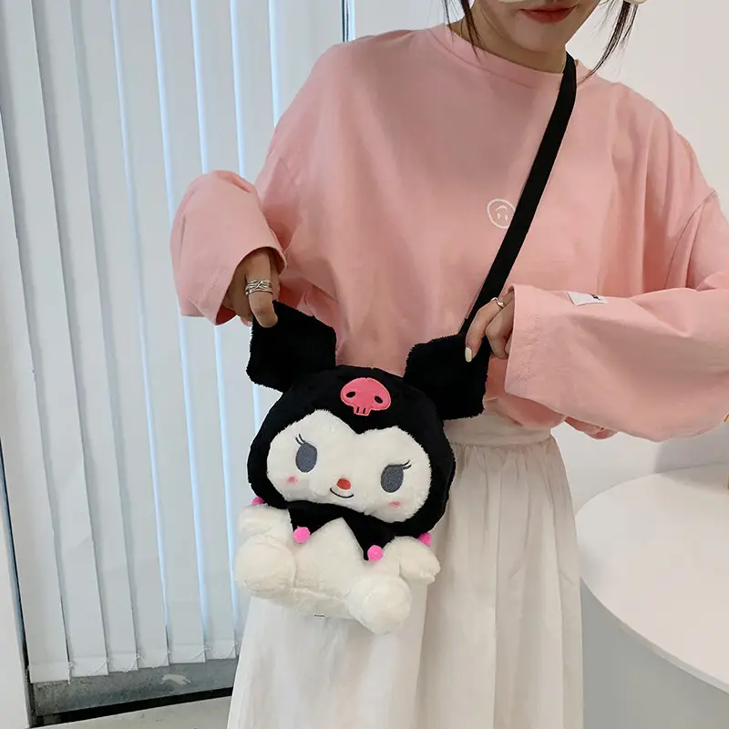 My Melody Kuromi Backpack KT Cinnamon Roll Pudding Dog Kawaii Plush Backpack Kids Birthday Gift Kuromi Cartoon Stuffed Doll
