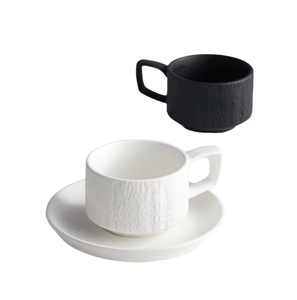 Ensemble tasse et soucoupe en céramique et porcelaine couleur unie simple avec motif rocheux et anse suspendue 250 ml, style européen pour usage domestique - Product Image 1