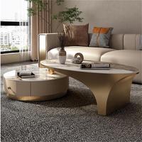 Table basse ronde en acier inoxydable YuanChang avec rangement, plateau en marbre moderne et luxueux, mobilier de salon, design personnalisable