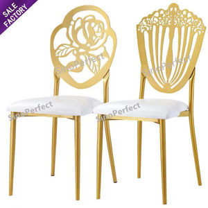 Chaises de salle à manger de luxe en cuir rondes à dossier rond en métal doré blanc empilables Sinoperfect, chaise de dîner élégante - Product Image 4