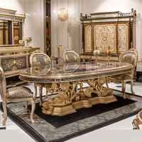 Ensemble de Table à manger en bois massif, Design moderne de luxe, sculpté à la main, feuille d'or, 2022 de haute qualité