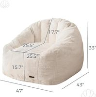 Grand pouf en forme de coquille en fausse fourrure sans remplissage canapé chaise sol canapé pour les jeux, la lecture, beige