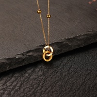 Collar con Colgante de Doble Dije Redondo de Oro Macizo, Joyería de Oro Real 18k Au750, Cadena de Oro Real 18k para Mujer