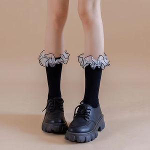 Bas de mollet transparents en dentelle d'été résistants aux coupures Chaussettes mi-mollet JK Bow Chaussettes en nylon à bord champignon pour femmes - Product Image 2