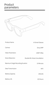 Occhiali Intelligenti con Traduzione AI e Assistente AI, Design Leggero con Doppio Microfono, Controllo Vocale e Funzioni di <span class=keywords><strong>Chiamata</strong></span> <span class=keywords><strong>Telefonica</strong></span> - Product Image 4
