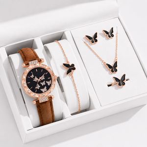 New Fashion Watch Jewelry Set Women Butterfly <b>Ring</b> Necklace Earrings Luxury Water Diamond Casual Leather Bracelet Simple Antique - Product Image 6
