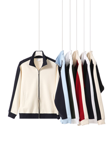 Fabricantes de ropa personalizados 380 gramos Color bloqueado <span class=keywords><strong>doble</strong></span> cremallera Stand Collar hombres suéter cárdigan abrigo de manga larga. - Product Image 2