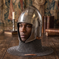 Casco de Caballero Medieval de Acero Pesado con Visera de Calavera, Malla de Acero y Acolchado para Reenactment de Cruzados