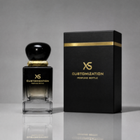 Flacon de parfum carré vide en verre 50ml 100ml, vaporisateur dégradé noir avec boîte et collier doré cannelé, logo personnalisé