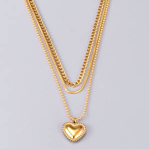 Nuevo Conjunto de Joyería de Moda con Colgante de Corazón, Personalizado, Chapado en Oro, con Eslabones Multicapa y Colgante Grande de Corazón, Collar y Pulsera - Product Image 6