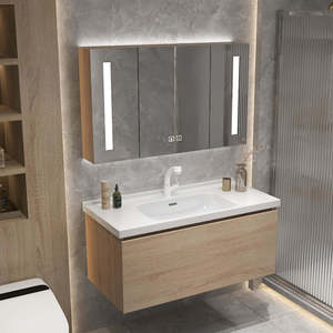 Solid wood color smart bathroom cabinet storage <b>mirror</b> cabinet <b>white</b> countertop washbasin hanging cabinet body - Product Image 4