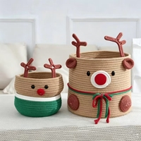 Paniers de rangement sur le thème de Noël, couleur kaki, rennes, en corde de coton tressée, écologiques, multifonctionnels, grande capacité, pour le rangement à domicile