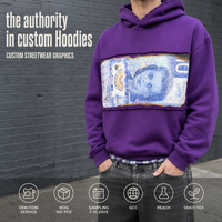 Hoodies unisexes épais à motifs, avec appliques et patchwork, style streetwear, couleur violette, pull personnalisé, OEM ODM, vente en gros, en vrac
