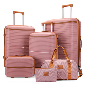 Juego <span class=keywords><strong>de</strong></span> Maletas Rígidas <span class=keywords><strong>de</strong></span> 6 Piezas, Color Rosa, con Bolsa <span class=keywords><strong>de</strong></span> Lona, Detalles en Cuero, Maletas <span class=keywords><strong>de</strong></span> Viaje con Ruedas, Estuche Rígido <span class=keywords><strong>de</strong></span> Lujo - Product Image 2