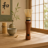 Ensemble fouet à matcha en bambou japonais écologique avec logo personnalisé et manche en bois électrique pour cérémonie du thé et café