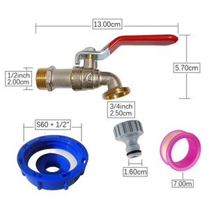 Adaptateur de réservoir IBC, vanne de réservoir d'eau de pluie, raccord de robinet d'eau en alliage de zinc 1/2 pouce, connecteur de tuyau d'arrosage pour réservoir de stockage d'eau S60X6 - Product Image 2
