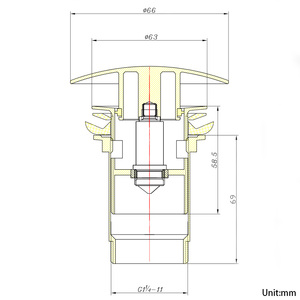 Sifone a scomparsa per lavabo in acciaio inossidabile, con nucleo in ottone, finitura oro spazzolato, <span class=keywords><strong>scarico</strong></span> a click-clack, tappo grande da 66mm G1-1/4, con fessura, anti-odore, per hotel - Product Image 6