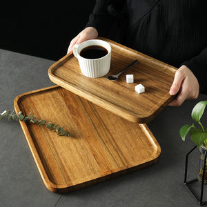 Plateau à thé rectangulaire en bois de zèbre japonais plats et assiettes pour servir des tasses à thé et des fruits décor de fête - Product Image 4