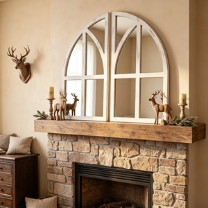 White Arched Window Pane Wall <strong>Mirror</strong> Farmhouse Accent <strong>Mirror</strong> for Fireplace Mantel Console Entryway Living Room Home Decor - Product Image 1
