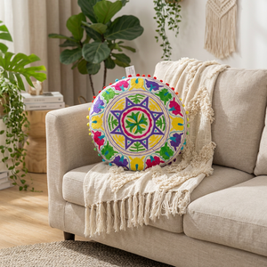 Vente en gros de taies d'oreiller et de coussins rondes en coton brodé à motif floral de luxe pour la maison, l'hôtel et l'hôpital - Product Image 2