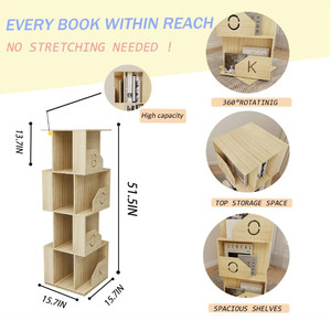 رف كتب دوار عالي الجودة بـ 360 درجة، 4 طبقات، مصنوع من خشب الصنوبر الممتاز، صديق للبيئة، متين، موفر للمساحة، مناسب للكتب الكبيرة وغرف الأطفال - Product Image 3