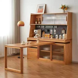 Nordic Cherry Wood Sideboard Extendable Pull Out <b>Table</b> Integrated Cabinet Living Room Storage Furniture - Product Image 1