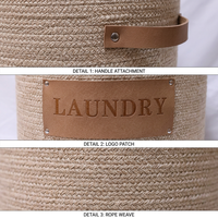 Panier à linge en papier tissé circulaire personnalisé avec logo, poignée en cuir PU durable, écologique, moderne et simple pour le rangement domestique