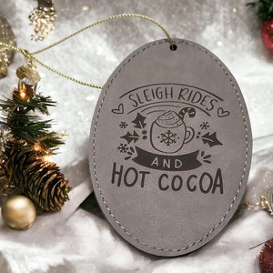 Adornos Navideños Ovalados de Cuero Sintético Personalizados con Grabado Láser, Decoración Navideña de Cuero PU Grabable por Láser de Doble Cara - Product Image 4