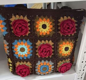 Handmade Woven Bag Camellia Customizable Crochet Yarn Granny <b>Square</b> Floral Shoulder Knitted Vacation Aesthetic Ready Bags - Product Image 1